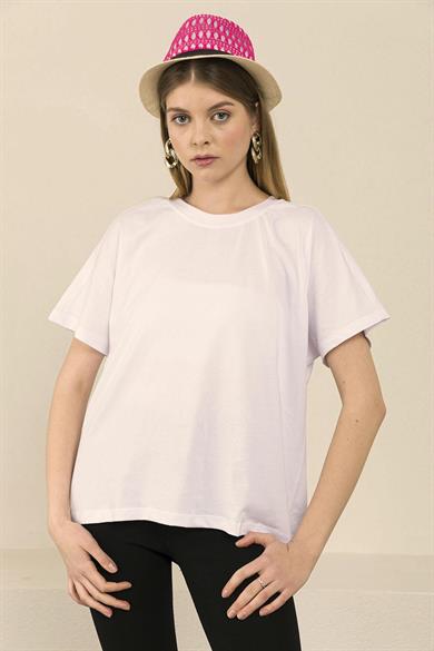 Kadın Bisiklet Yaka Oversize T-Shirt 230094 -