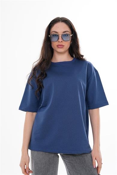 Kadın Bisiklet Yaka Oversize T-Shirt 260021 -