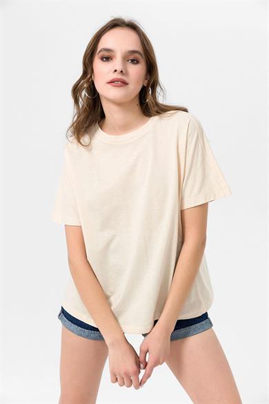 Kadın Bisiklet Yaka Oversize T-Shirt 260021 -