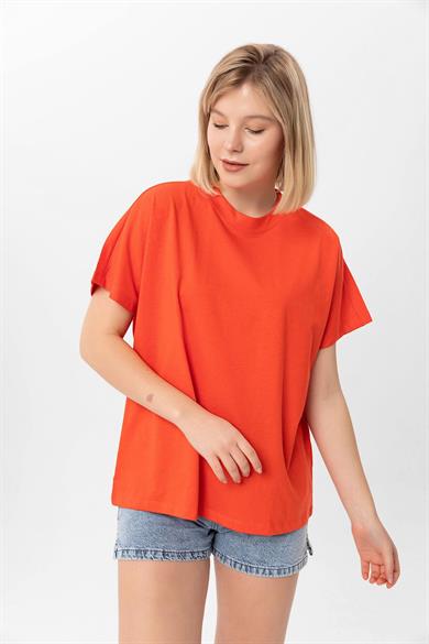 Kadın Bisiklet Yaka Oversize T-Shirt 260021 -