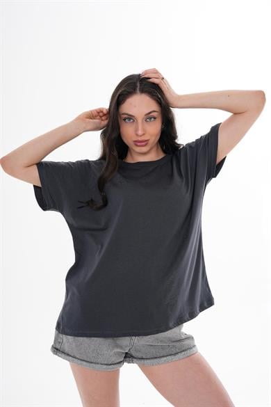 Kadın Bisiklet Yaka Oversize T-Shirt 260021 -