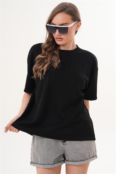 Kadın Bisiklet Yaka Oversize Tişört 260324 -