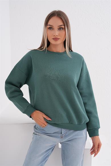 Kadın Bisiklet Yaka Üç İplik Oversize Sweatshirt 255009 -