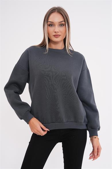 Kadın Bisiklet Yaka Üç İplik Oversize Sweatshirt 255009 -