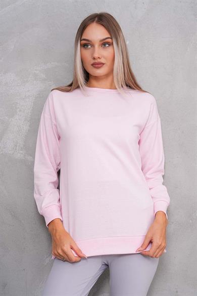 Kadın Bisiklet Yaka Yırtmaç Detaylı Sweatshirt 255261 -