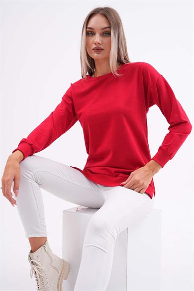 Kadın Bisiklet Yaka Yırtmaç Detaylı Sweatshirt 255261 -