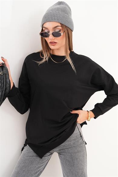 Kadın Bisiklet Yaka Yırtmaç Detaylı Sweat Tunik 255069 -