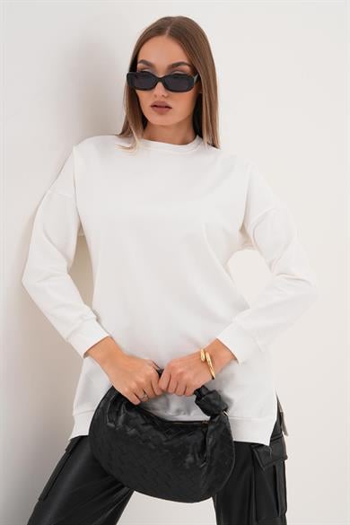 Kadın Bisiklet Yaka Yırtmaç Detaylı Sweat Tunik 255069 -