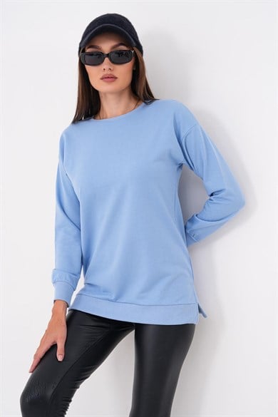 Kadın Bisiklet Yaka Yırtmaç Detaylı Sweatshirt 255261 - 265043