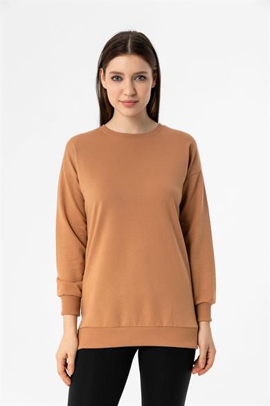Kadın Bisiklet Yaka Yırtmaç Detaylı Sweatshirt 245048 -