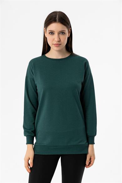 Kadın Bisiklet Yaka Yırtmaç Detaylı Sweatshirt 255261 -