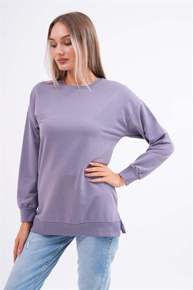 Kadın Bisiklet Yaka Yırtmaç Detaylı Sweatshirt 255261 -
