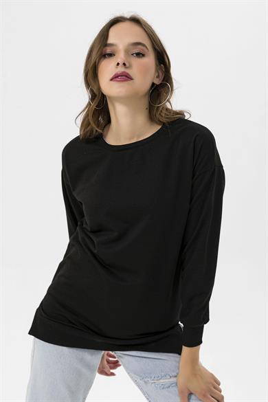 Kadın Bisiklet Yaka Yırtmaç Detaylı Sweatshirt 255261 -