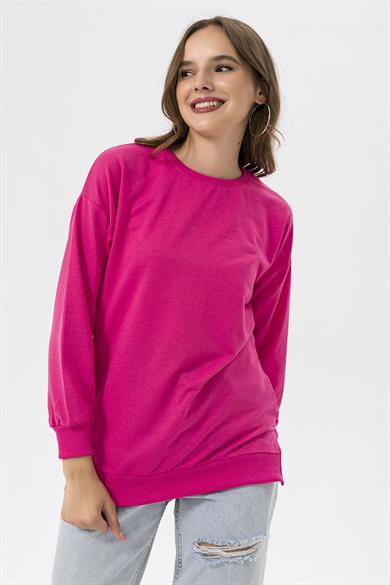 Kadın Bisiklet Yaka Yırtmaç Detaylı Sweatshirt 245048 -