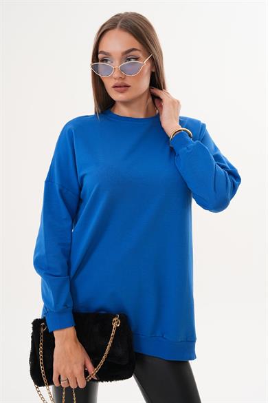 Kadın Bisiklet Yaka Yırtmaç Detaylı Sweat Tunik 255069 -