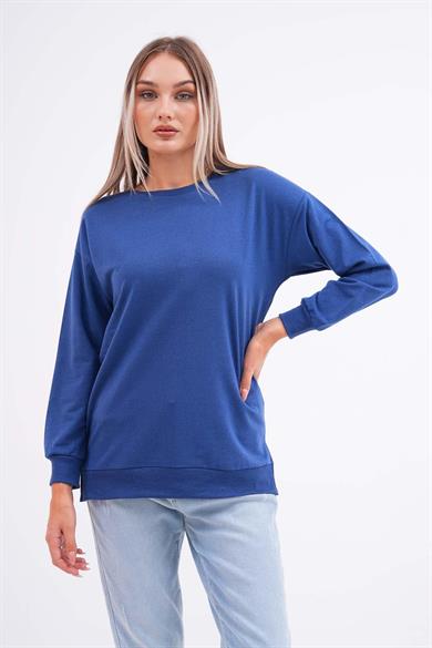 Kadın Bisiklet Yaka Yırtmaç Detaylı Sweatshirt 255261 -