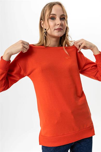 Kadın Bisiklet Yaka Yırtmaç Detaylı Sweatshirt 245048 -