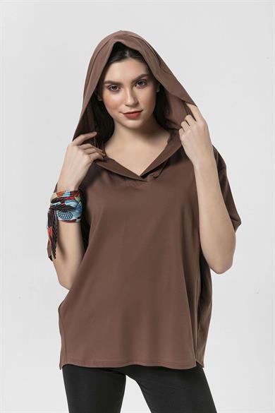 Kadın Cep Detaylı Kapüşonlu Oversize T-Shirt