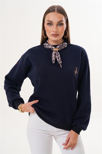 Kadın Ceylan Nakışlı Fular Detaylı Üç İplik Sweatshirt 255435 -