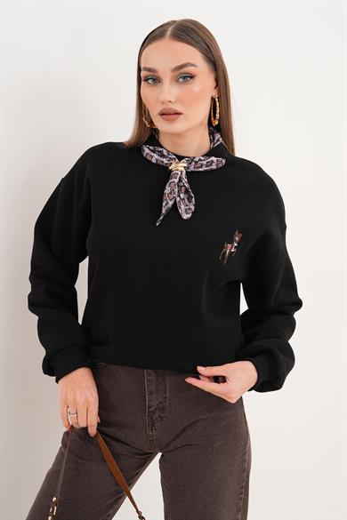 Kadın Ceylan Nakışlı Fular Detaylı Üç İplik Sweatshirt 255435 -