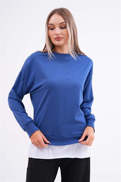 Kadın Çift Görünüm Detaylı Bisiklet Yaka iki İplik Sweatshirt 245112 -