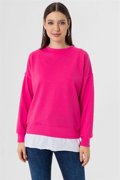 Kadın Çift Görünüm Detaylı Bisiklet Yaka Sweatshirt 255311 -