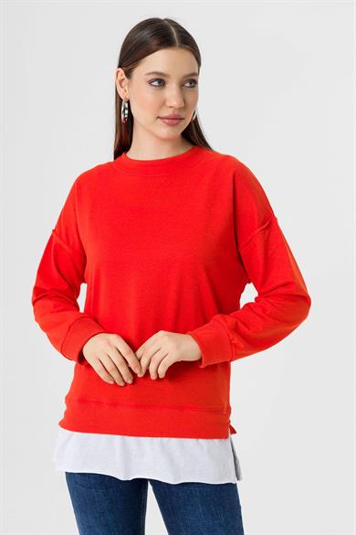 Kadın Çift Görünüm Detaylı Bisiklet Yaka Sweatshirt 255311 -