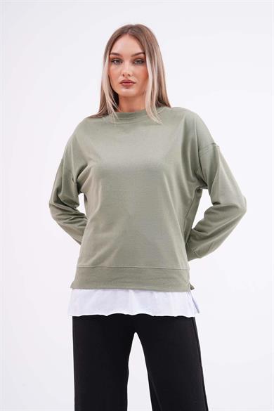 Kadın Çift Görünüm Detaylı Bisiklet Yaka iki İplik Sweatshirt 245112 -