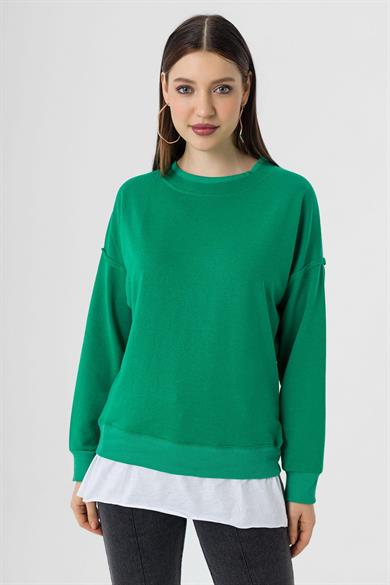 Kadın Çift Görünüm Detaylı Bisiklet Yaka Sweatshirt 255311 -
