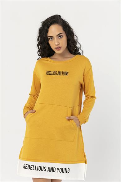 Kadın Çift Görünümlü Kanguru Cepli Bisiklet Yaka Uzun Sweatshirt