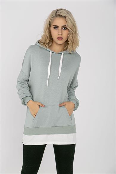 Kadın Çift Görünümlü Kapüşonlu Oversize Sweatshirt