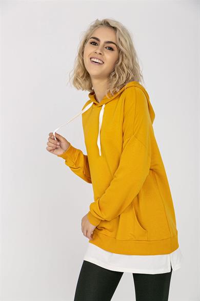 Kadın Çift Görünümlü Kapüşonlu Oversize Sweatshirt