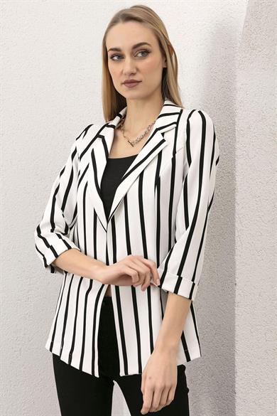 Kadın Çizgi Detaylı Önü Açık Blazer Ceket