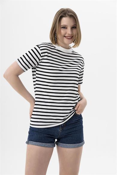Kadın Çizgi Detaylı Oversize Tişört