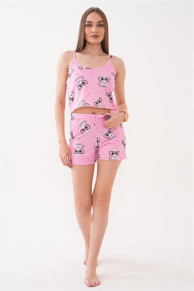Kadın Desenli Askılı Şortlu Takım 260227 -