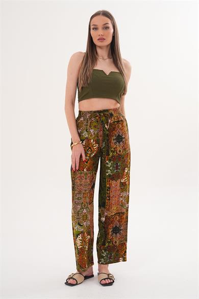 Kadın Desenli Bol Paça Pantolon - 260009