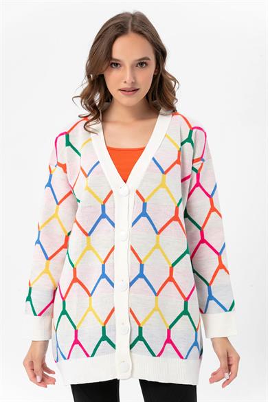 Kadın Desenli Oversize Hırka 235021 -