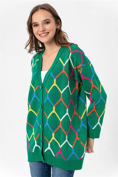 Kadın Desenli Oversize Hırka 235021 -