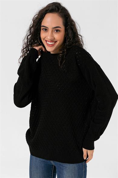 Kadın Desenli Salaş Oversize Kazak