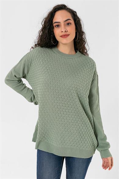 Kadın Desenli Salaş Oversize Kazak