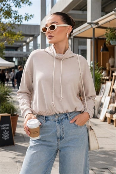 Kadın Dik Yaka Altı Lastik Detaylı Modal Sweatshirt 265194 -