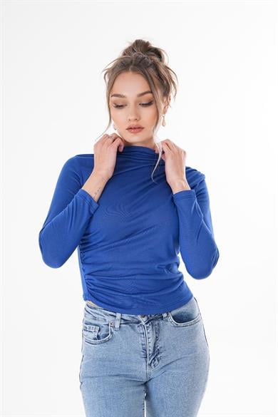 Kadın Dik Yaka Büzgü Detaylı Bluz 250184 -
