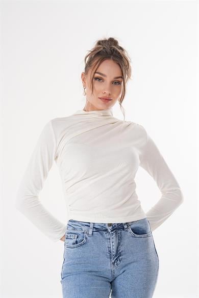 Kadın Dik Yaka Büzgü Detaylı Bluz 250184 -