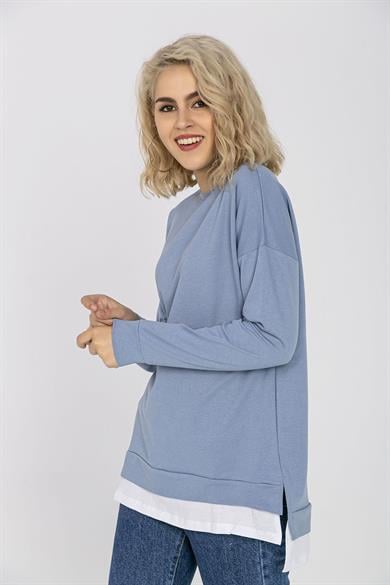 Kadın Eteği Çift Görünüm Detaylı Bisiklet Yaka Sweatshirt