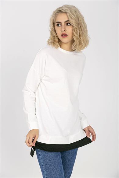 Kadın Eteği Çift Görünüm Detaylı Bisiklet Yaka Sweatshirt