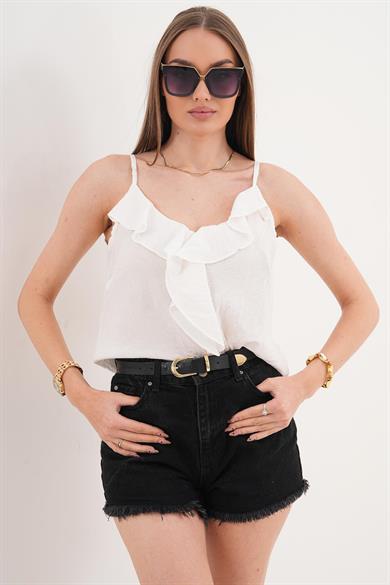 Kadın Fırfır Detaylı İp Askılı Modal Bluz 260177 -