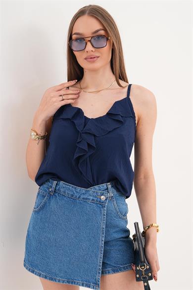 Kadın Fırfır Detaylı İp Askılı Modal Bluz 260177 -