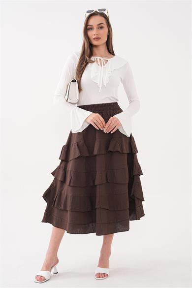 Kadın Fırfır Detaylı Müslin Uzun Etek 260044 -