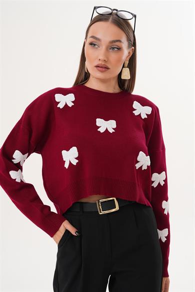 Kadın Fiyonk Desenli Triko Örme Oversize Kazak 255191 -