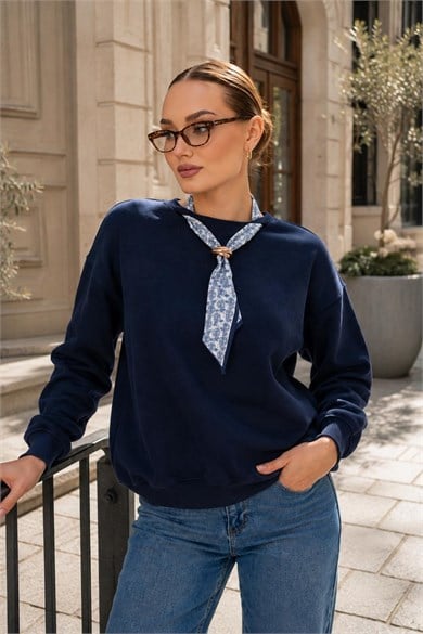 Kadın Fular Detaylı Oversize Sweatshirt 265128 -